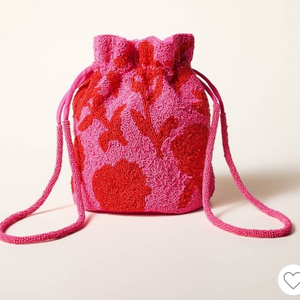 KATE SPADE x TARGET Beaded Classic Rose Drawstring Bucket Bag- Pink/Red (NWT)
